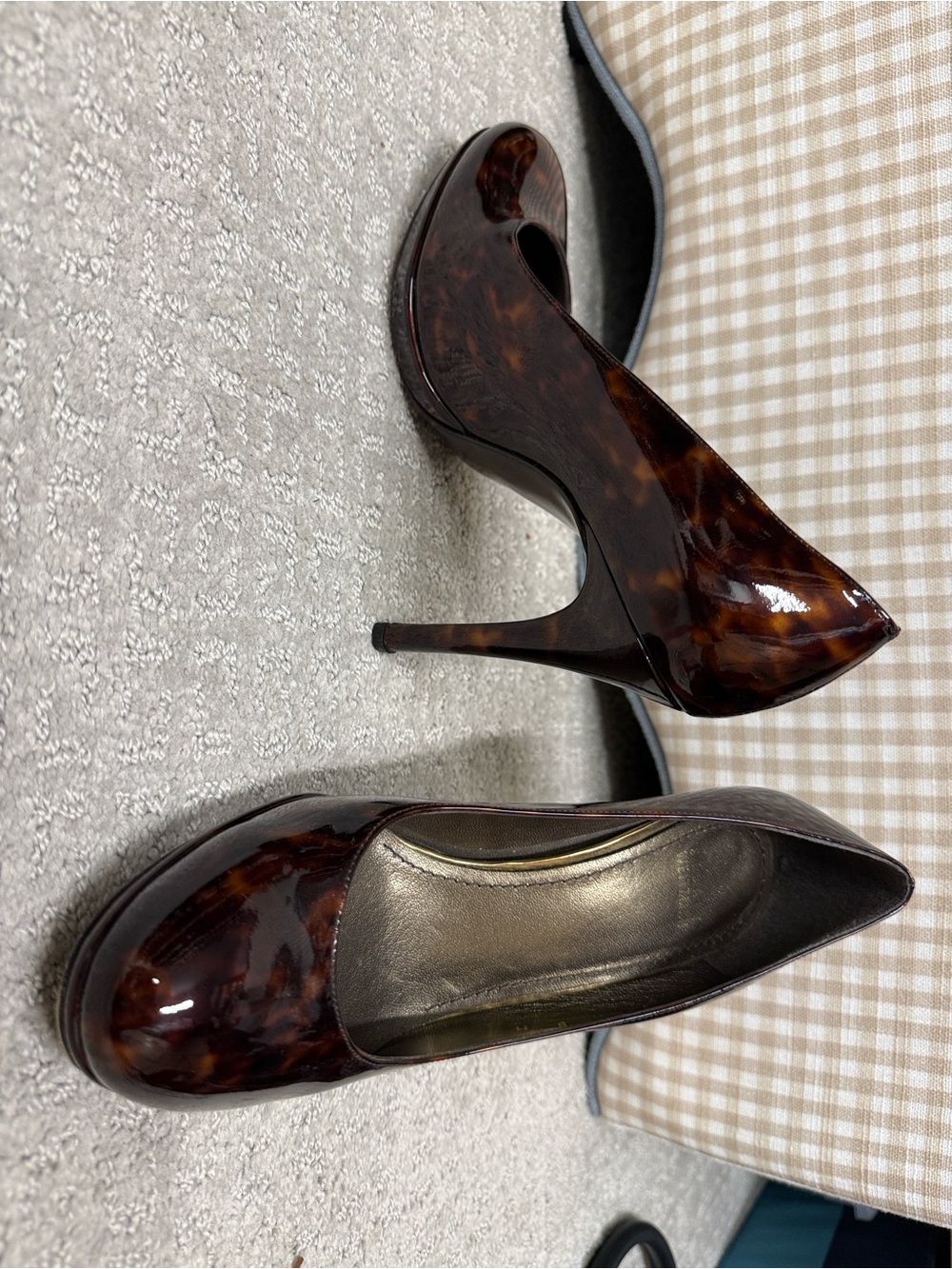 Stuart Weitzman Brown Tortoiseshell Patent Leather Pumps